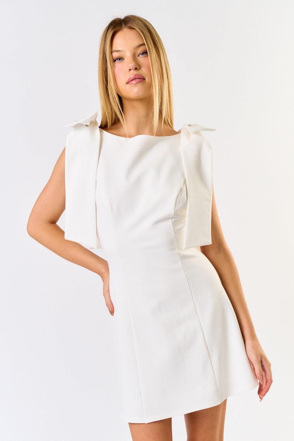 White Shoulder Bow Dress