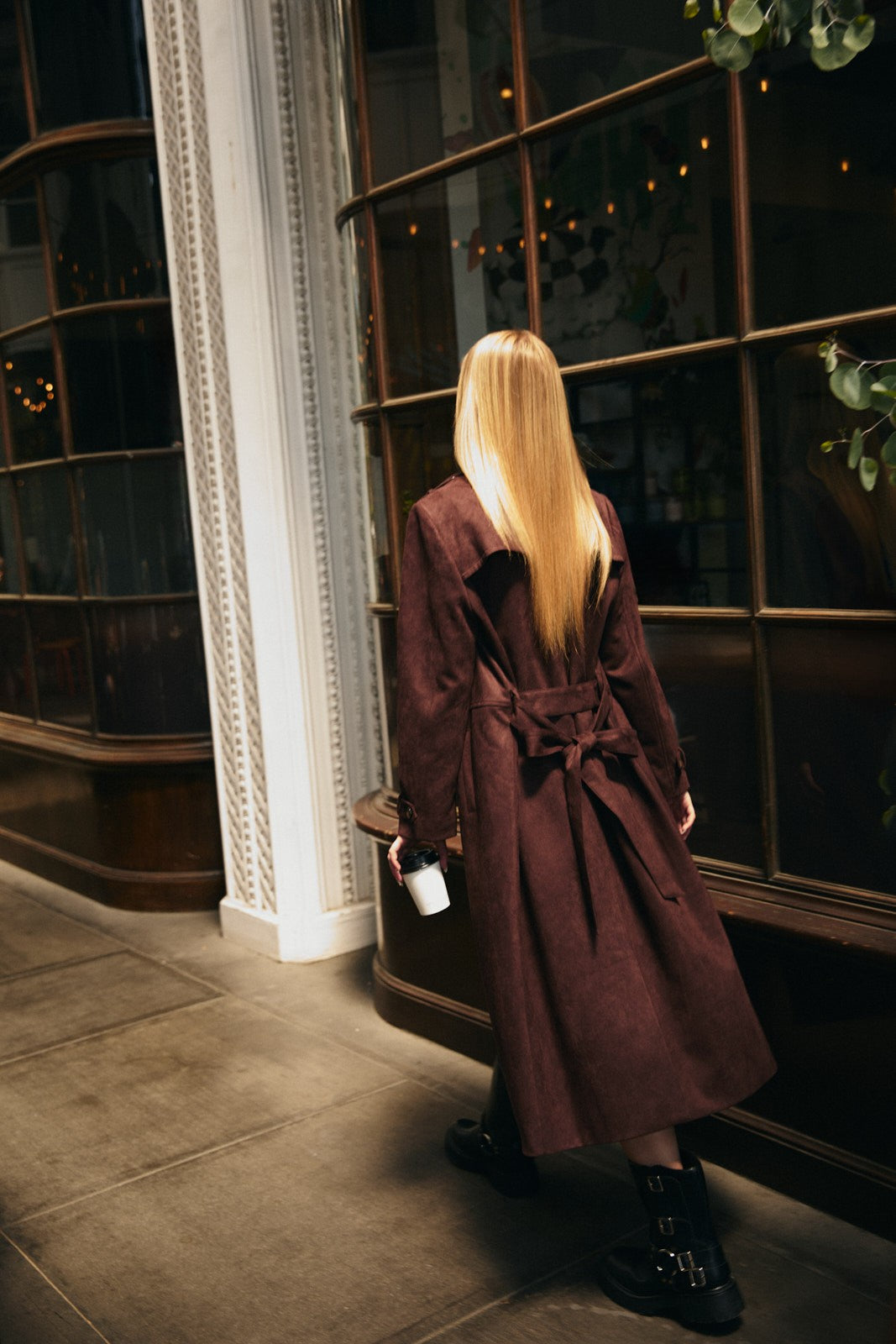 Brown Suede Long Trench Coat