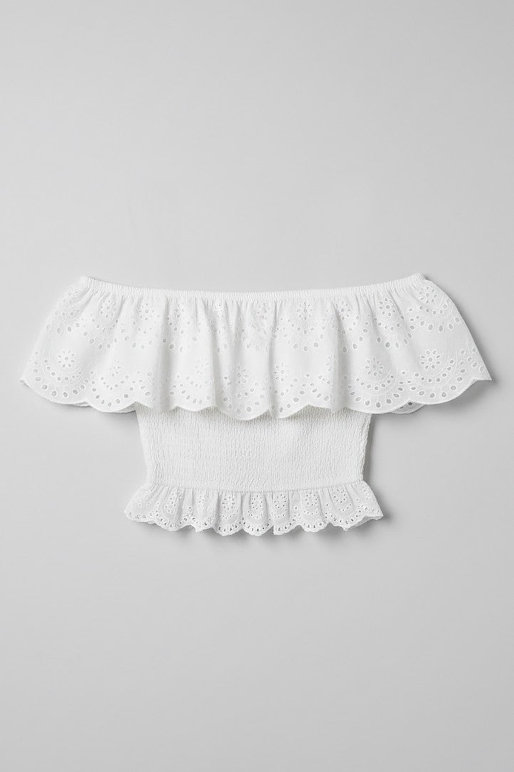Off-white Eyelet Lace Off-shoulder Crop Top