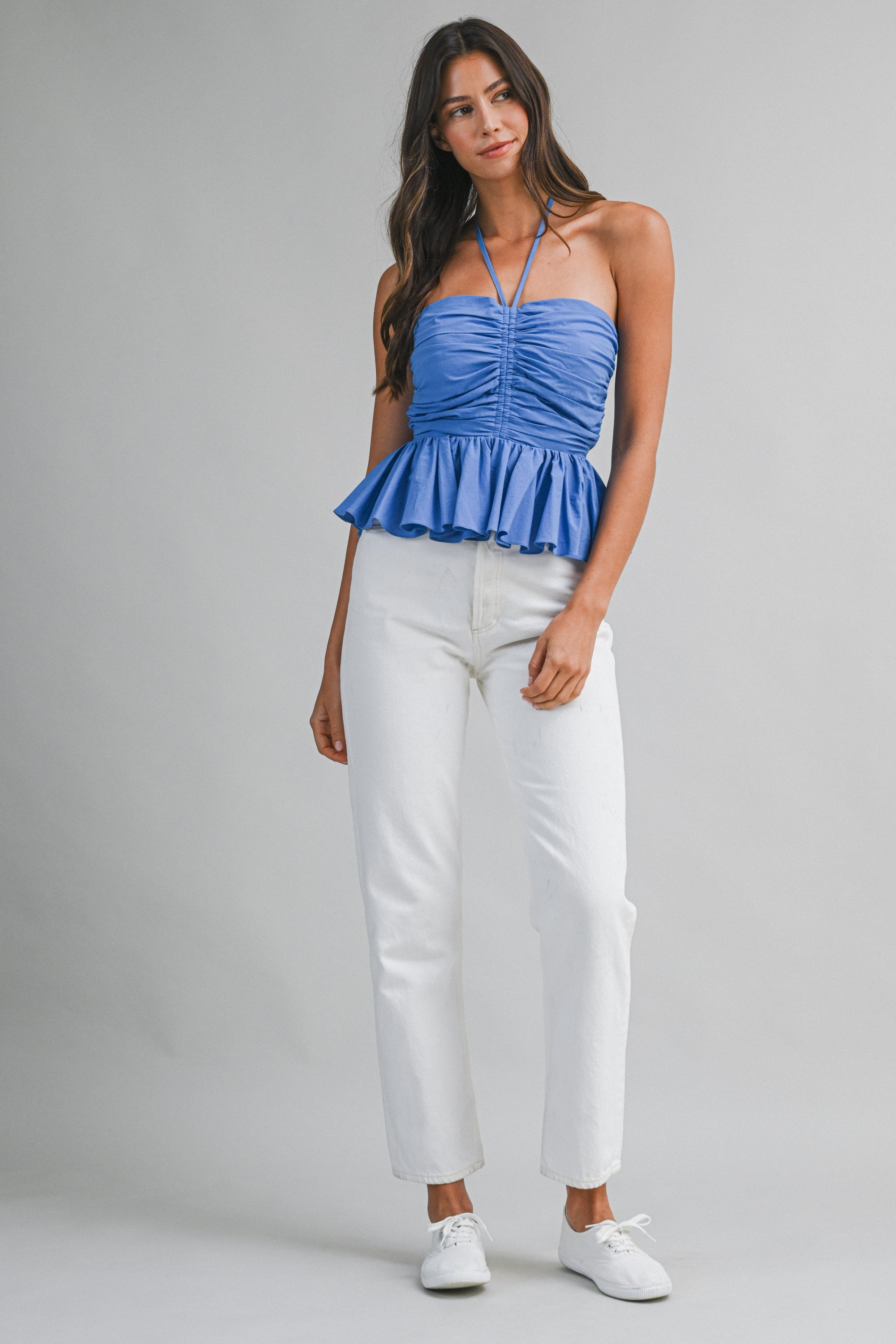 Blue Halter Poplin Top