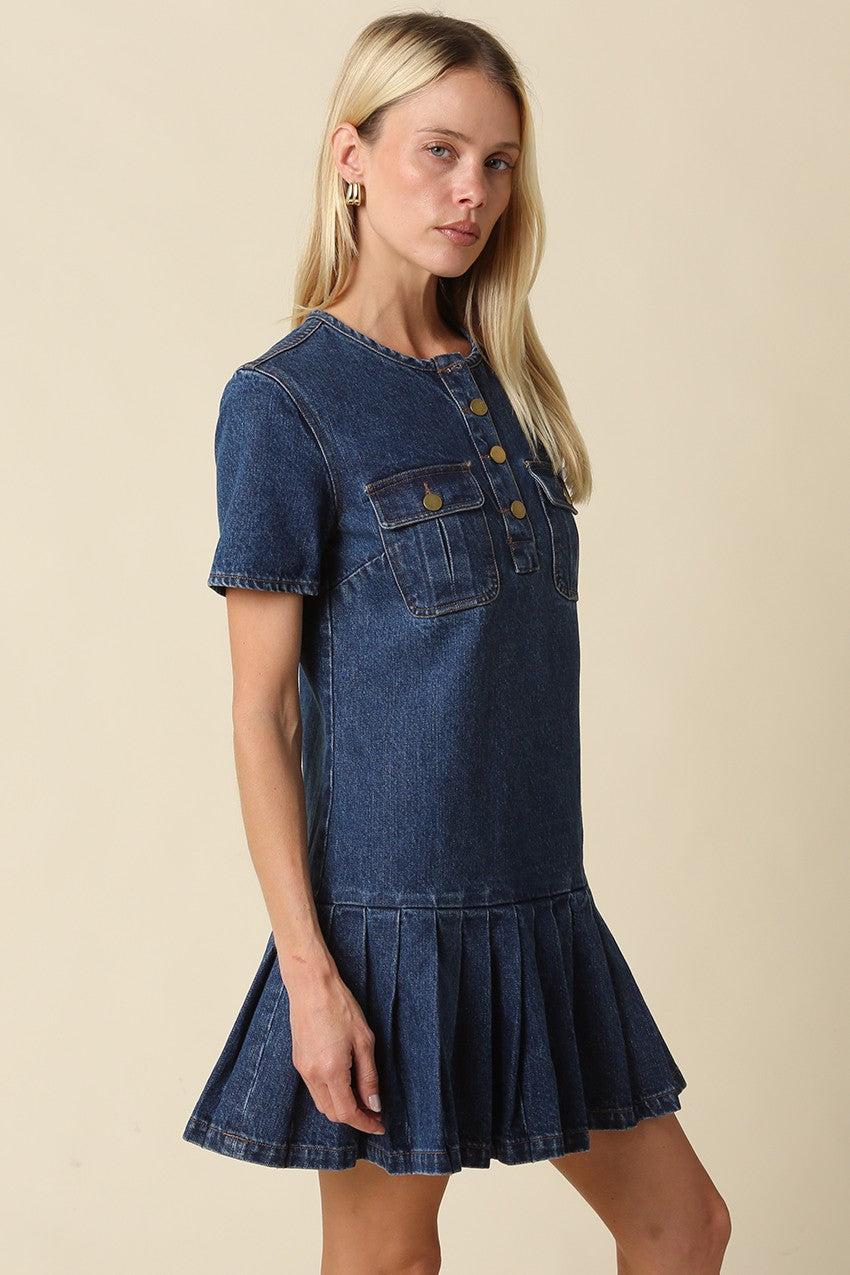 Shay Denim Pleated Mini Dress