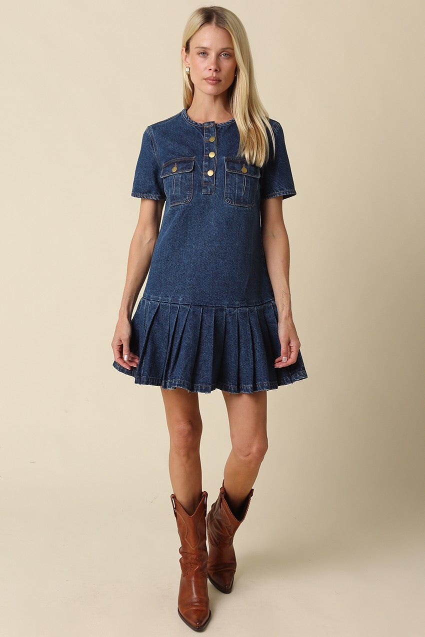 Shay Denim Pleated Mini Dress