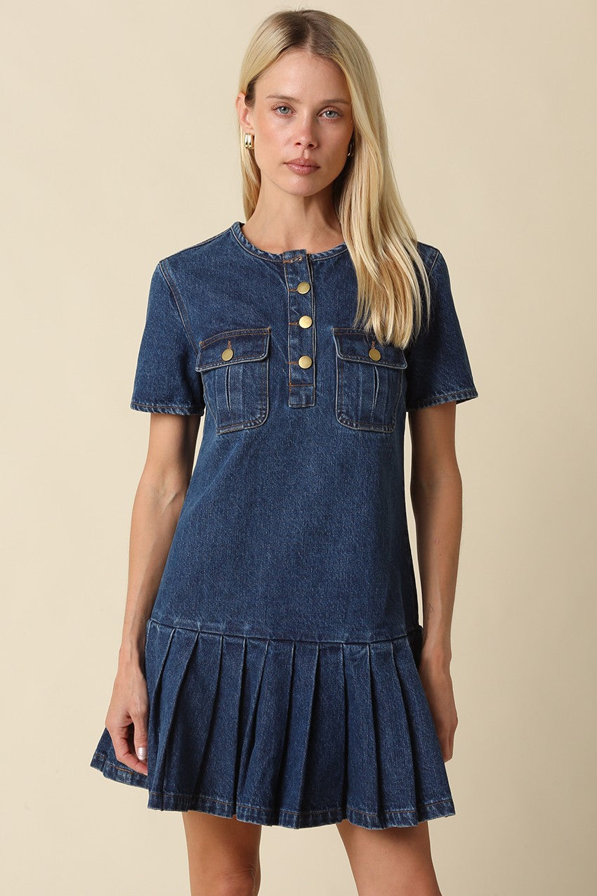 Shay Denim Pleated Mini Dress