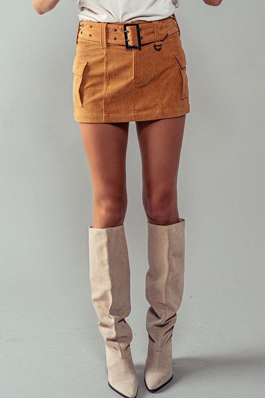 Camel Cord Mini Skirt