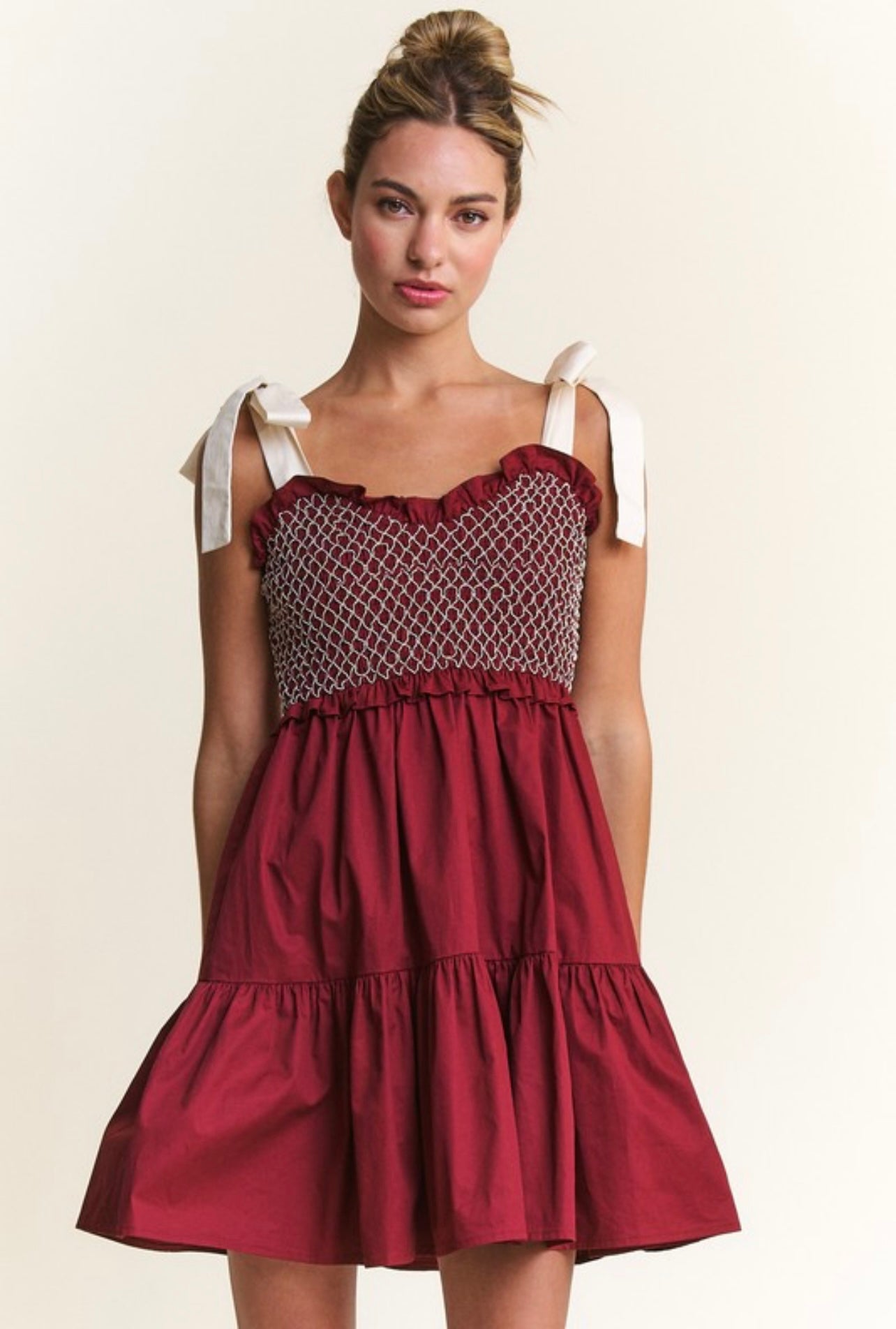 Maroon Smocked Mini Dress