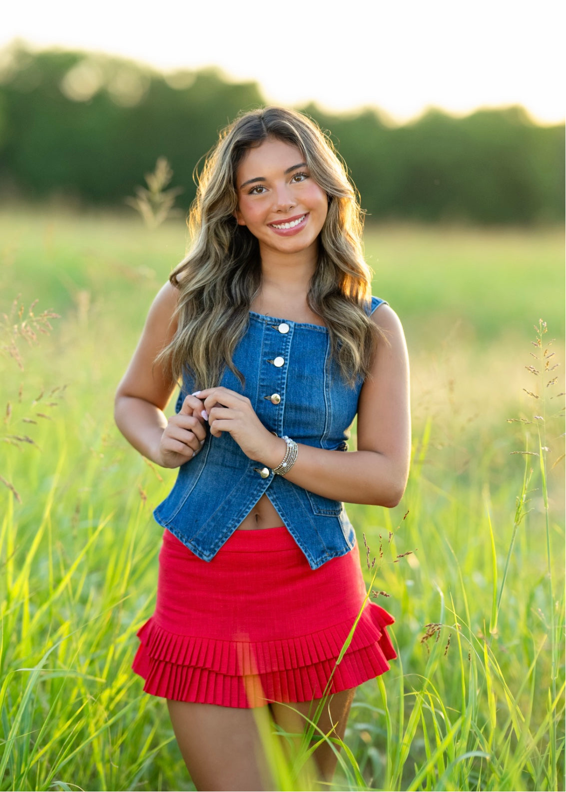 Red Pleated Mini Skort