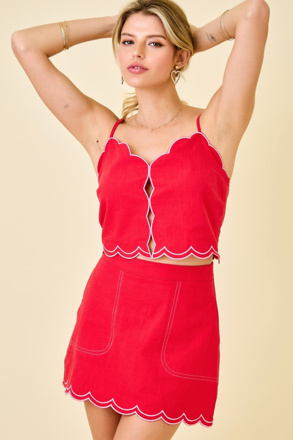 Red Scalloped Cami Top (Matching Skirt Available)