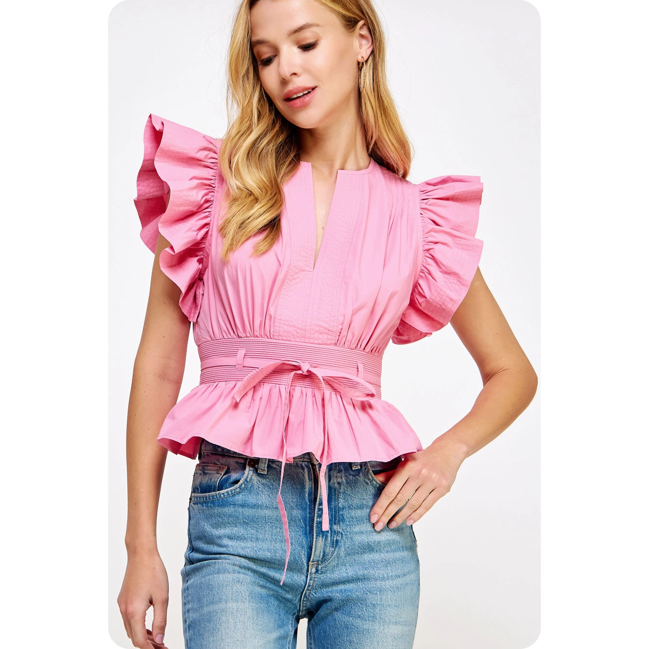 Pink Flutter Sleeve Top