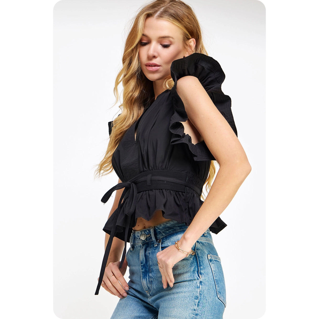 Black Flutter Sleeve Top