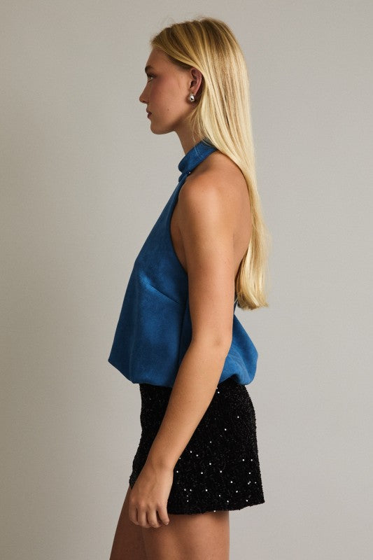 Blue Suede Halter Top