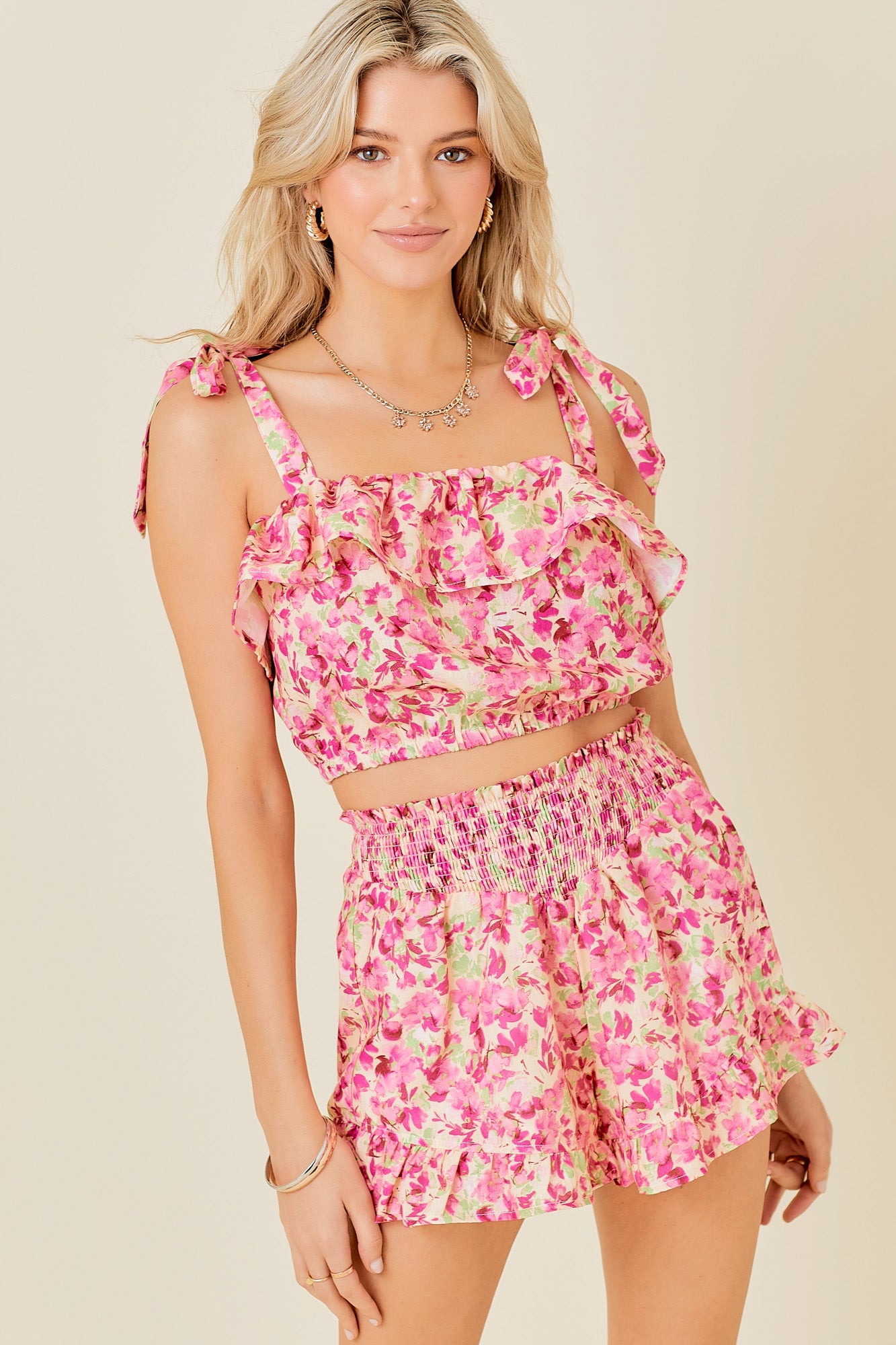 Floral Print Crop Top and Shorts Set