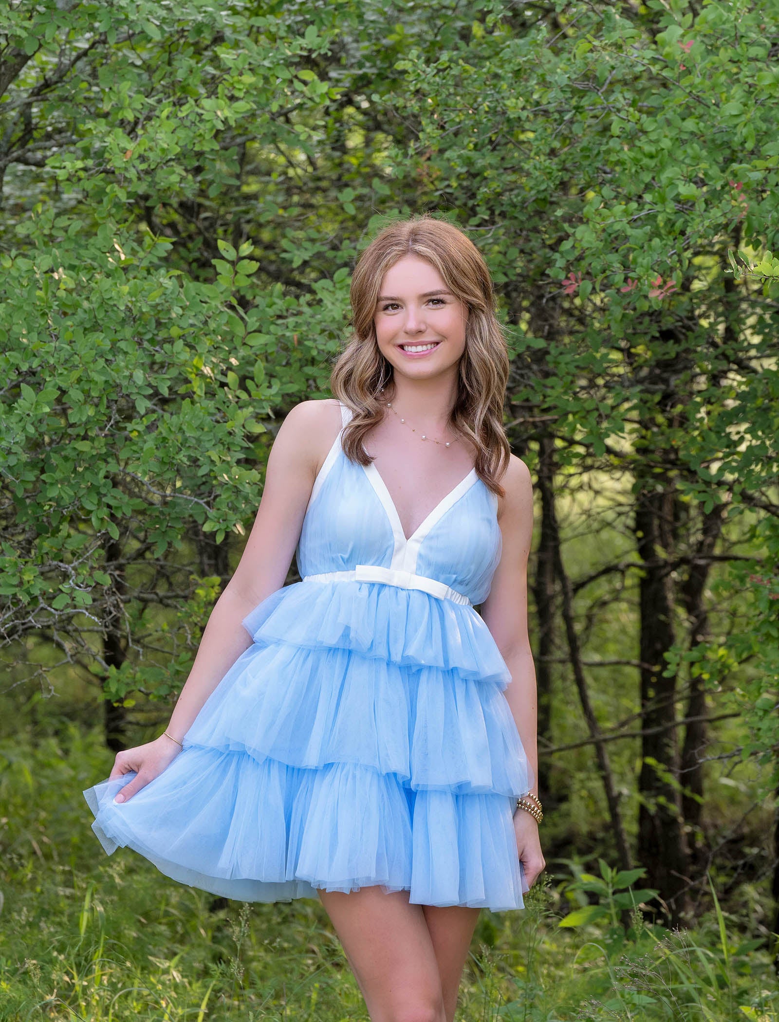 Baby Blue Tuelle Ruffle Tiered Mini Dress