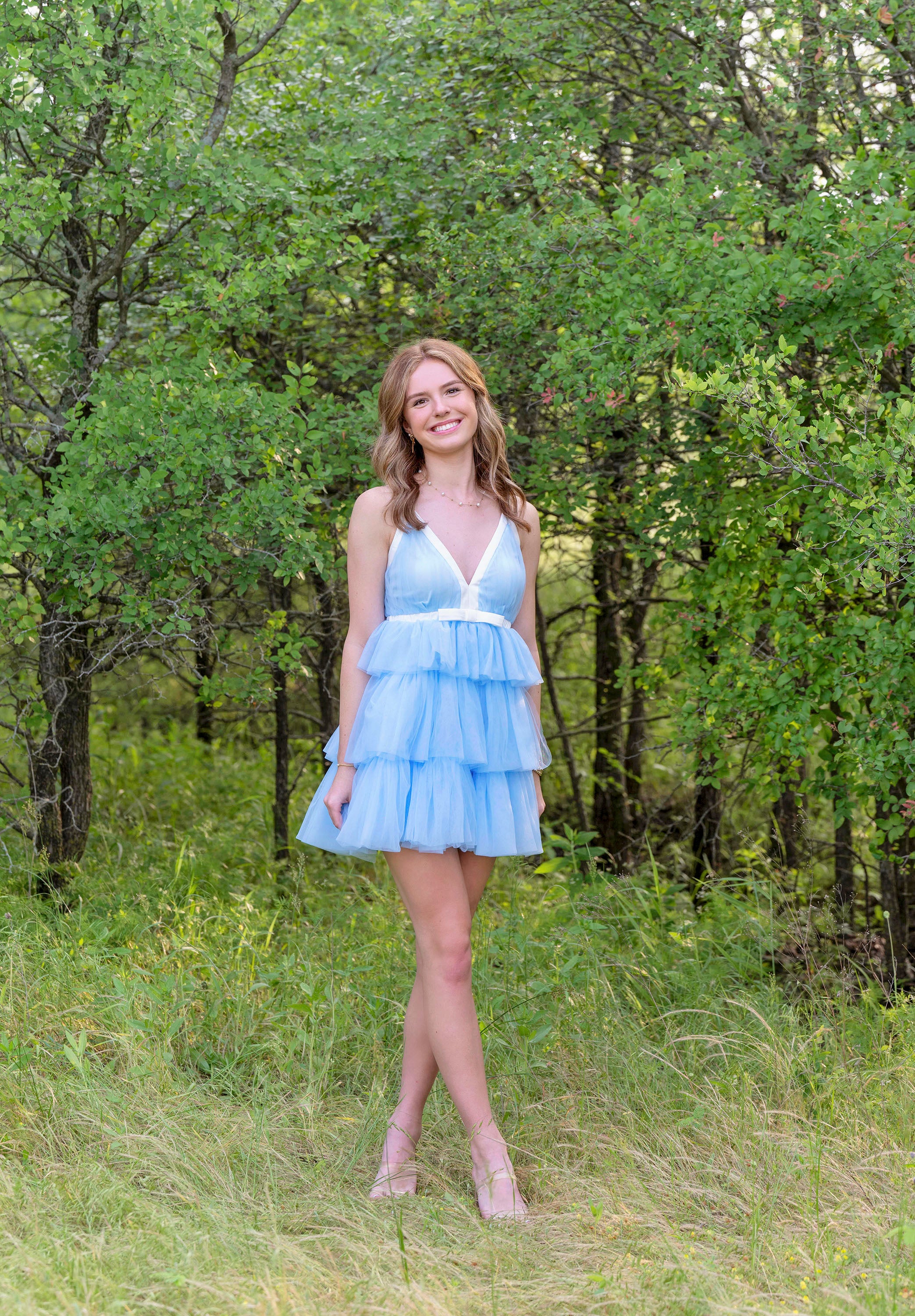 Baby Blue Tuelle Ruffle Tiered Mini Dress