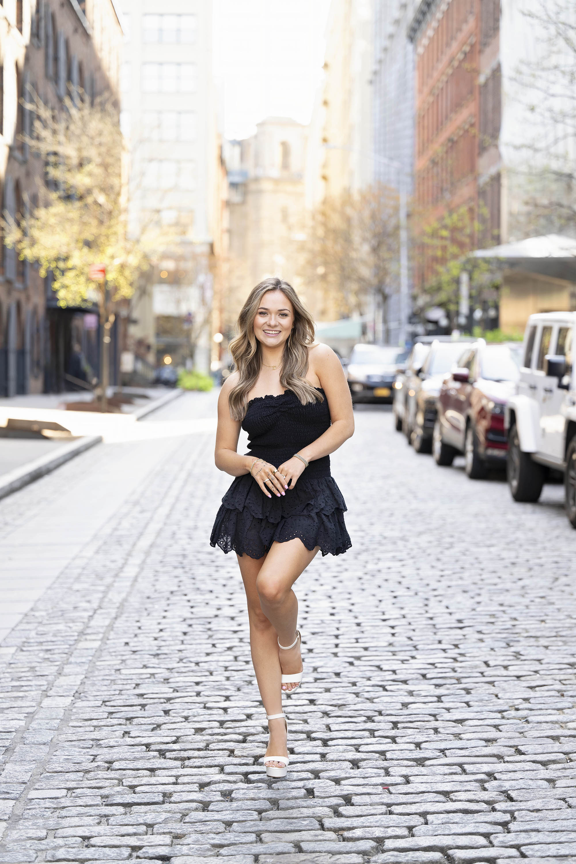 Smocked Ruffle Mini Dress Black