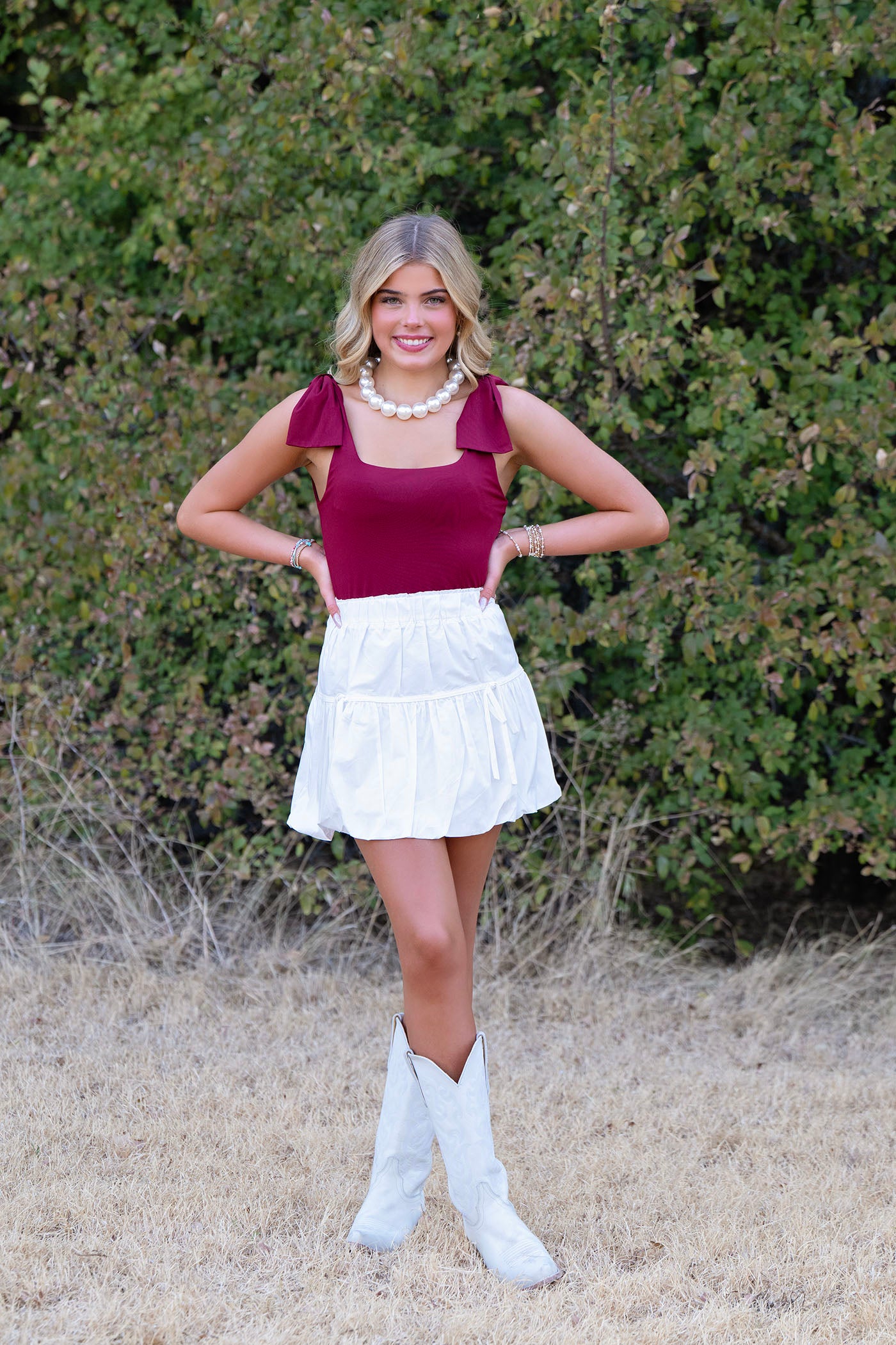 Burgundy Bow Shoulder Bodysuit