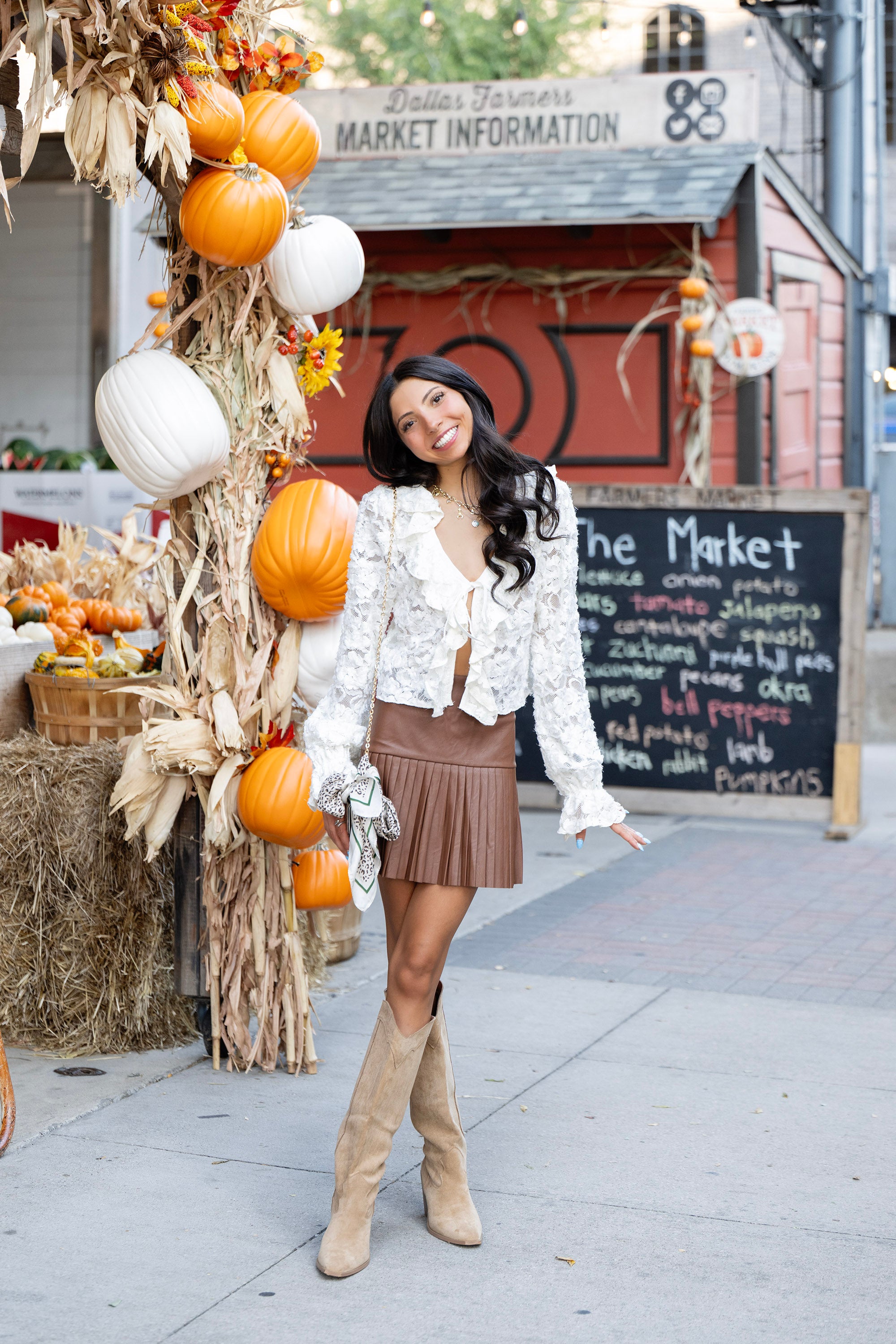 Brown Leather Pleated Mini Skirt