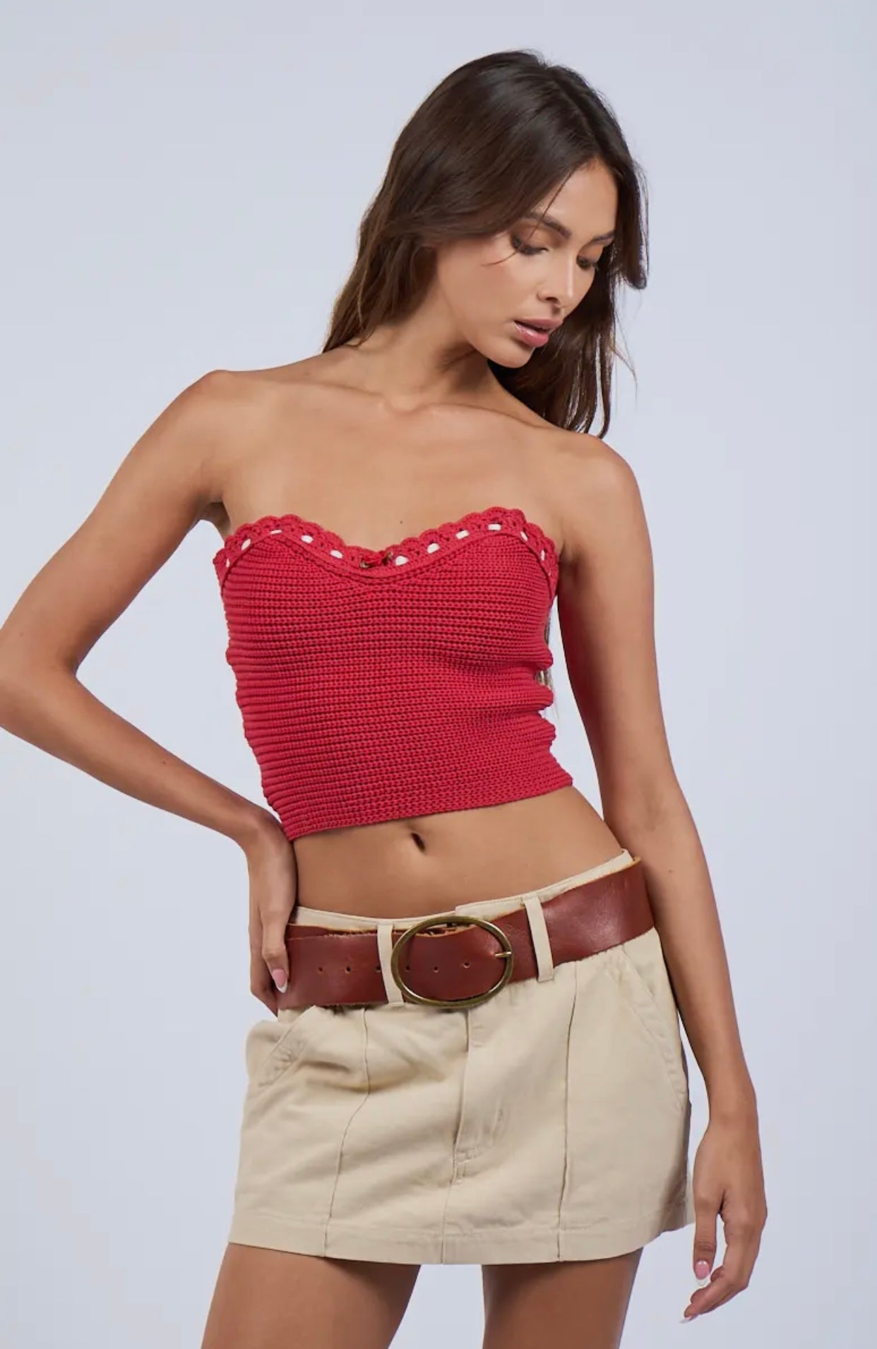 Red Tube Top w/ Ribbon Ties