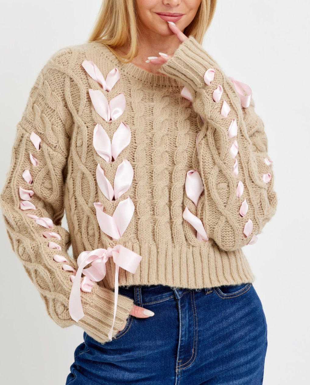 Taupe Ribbon Sweater