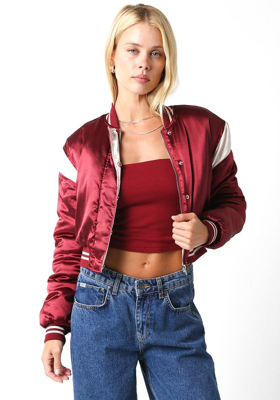 Burgundy Varsity Silk Jacket