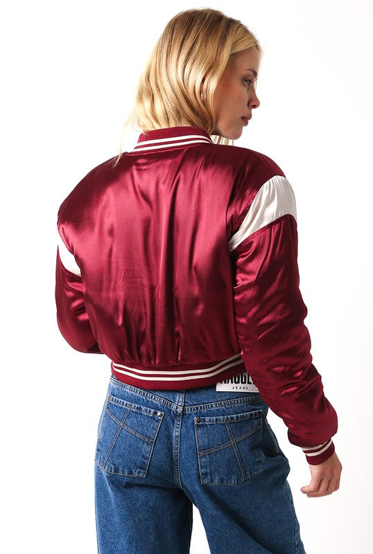 Burgundy Varsity Silk Jacket