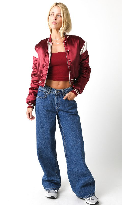 Burgundy Varsity Silk Jacket