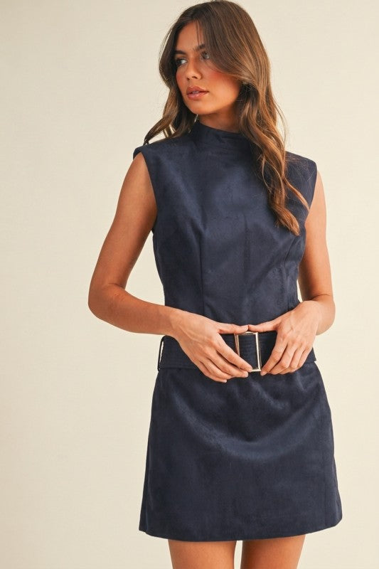 The Muse Suede Mini Dress-Blue