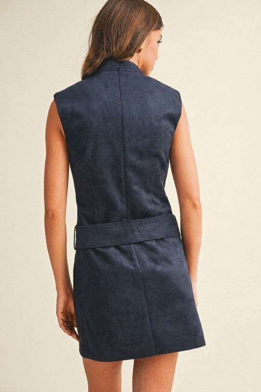 The Muse Suede Mini Dress-Blue