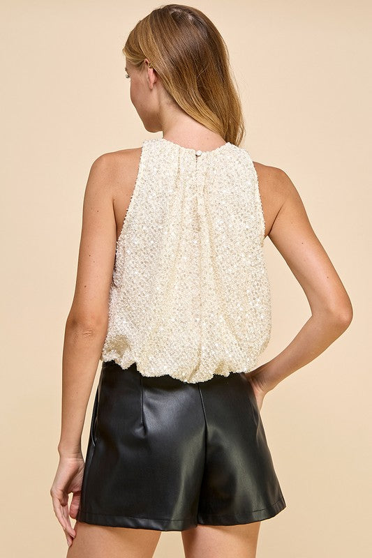 Cream Sequin Bubble Top