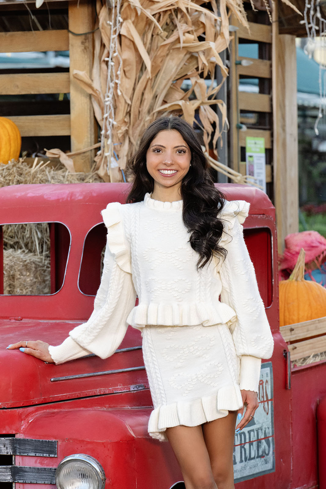 Cream Heart Sweater Ruffle Set