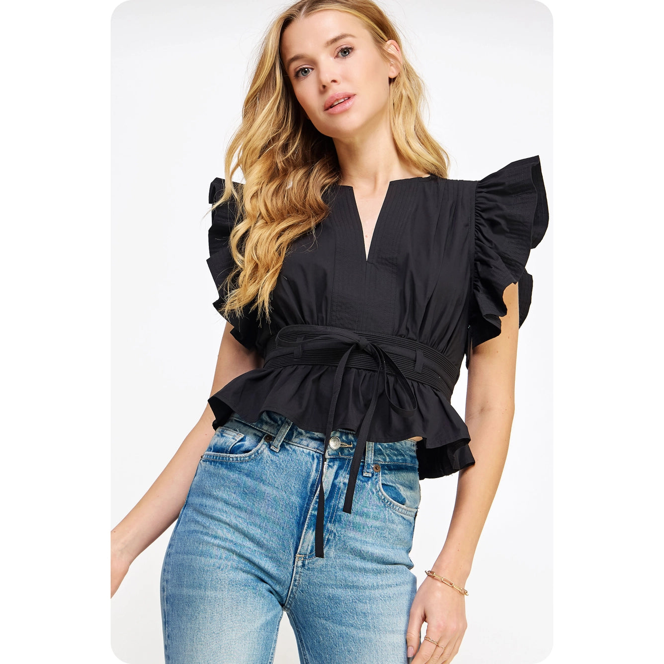 Black Flutter Sleeve Top