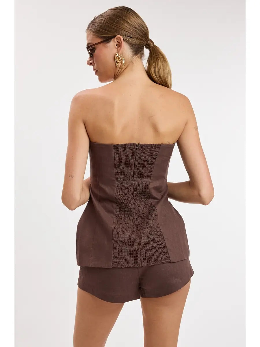 Brown Linen Deep Color Tube Top & Shorts