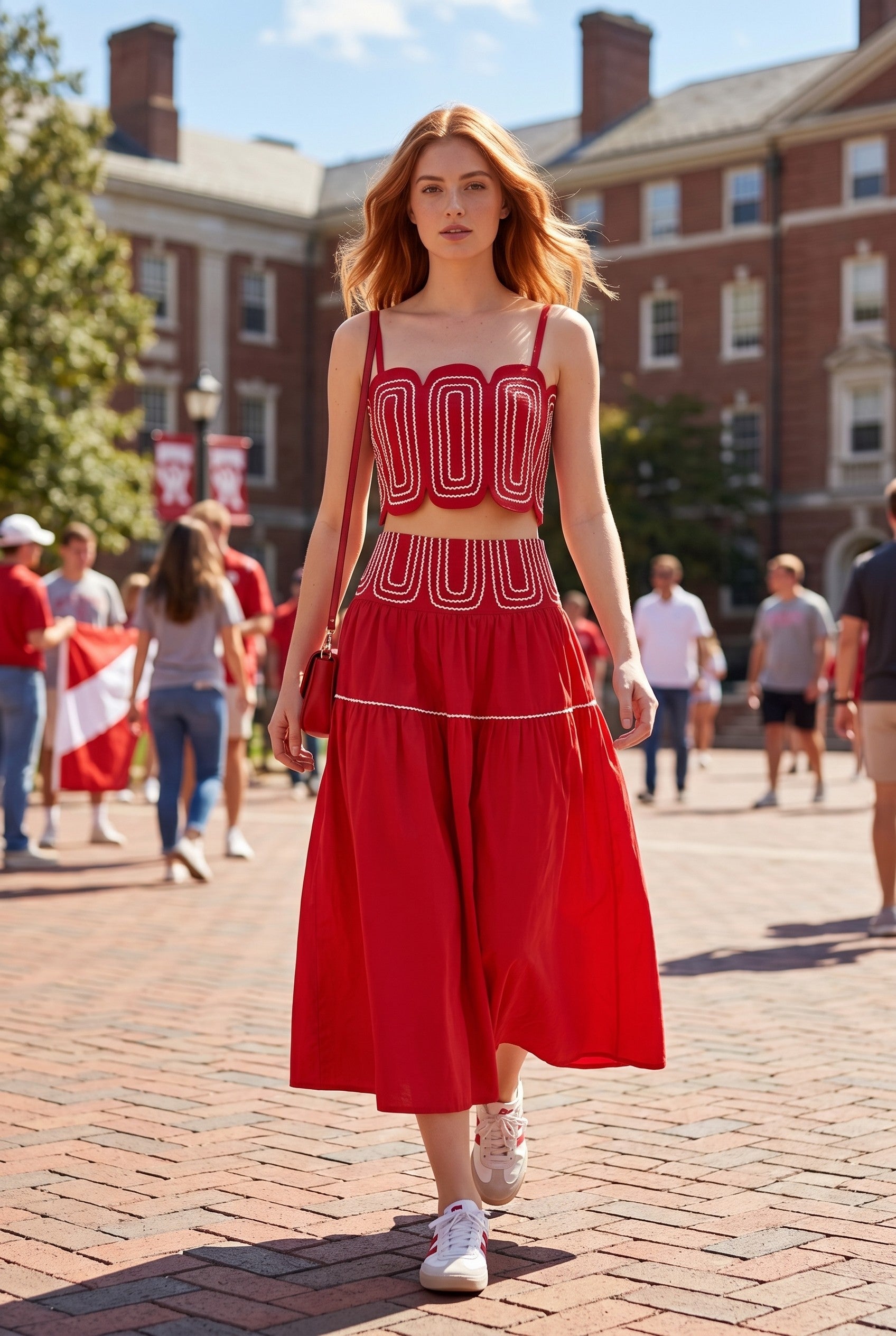 open lace back dress Sequins Baseball Patch Gameday Dress Red main image 0