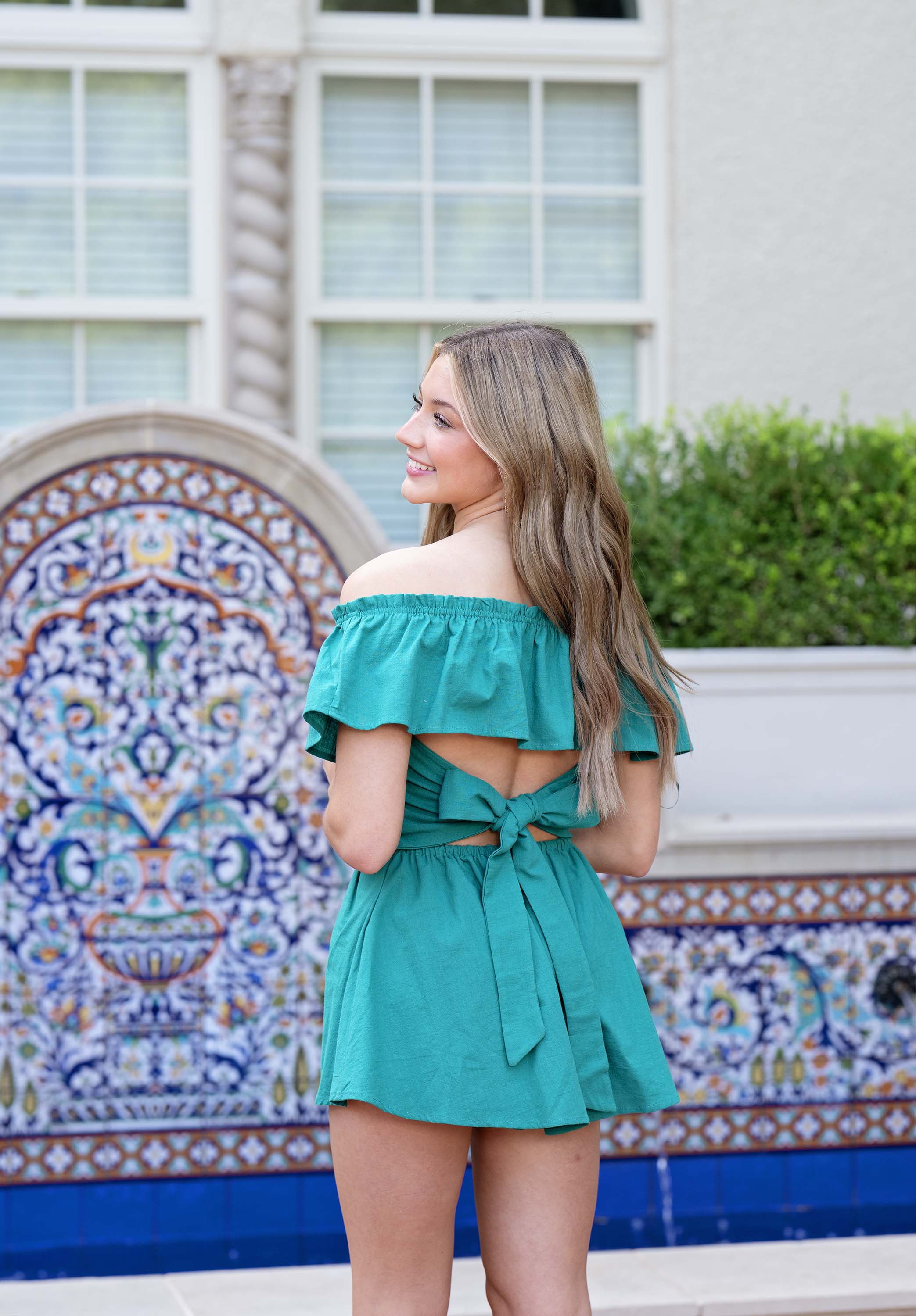 Green Tie Back Romper