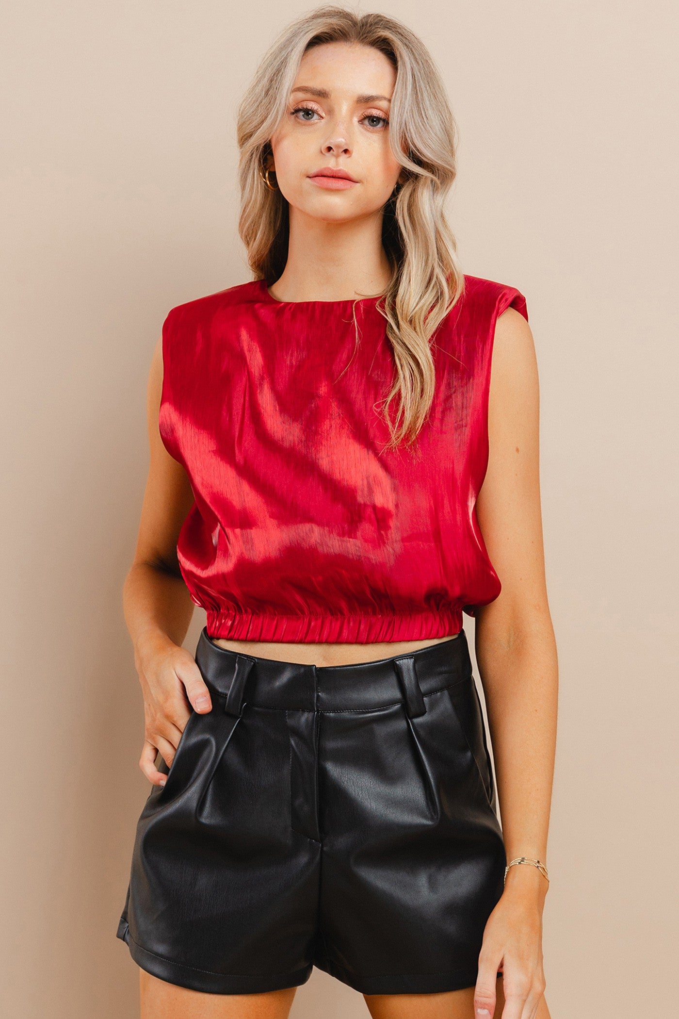 Red Metallic Cropped Top