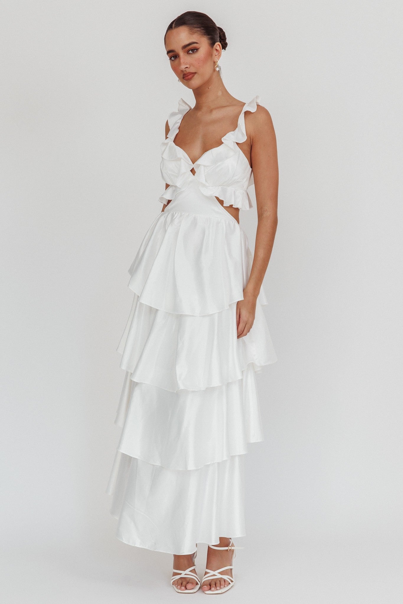 White Ruffle Maxi Dress